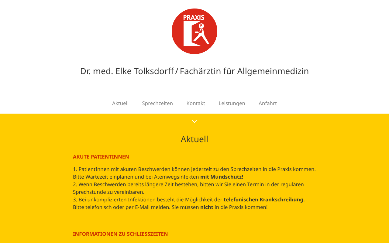 Dr. med. Elke Tolksdorff, Facharztpraxis für Allgemeinmedizin screenshot