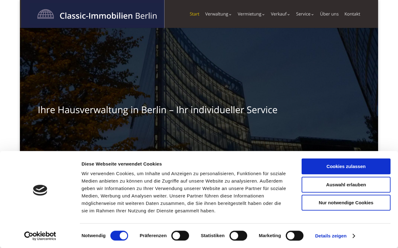 Classic Immobilien - Hausverwaltung WEG-Verwaltung Mietverwaltung Mietwohnungen Eigentumswohnungen Hausmeisterservice Berlin screenshot