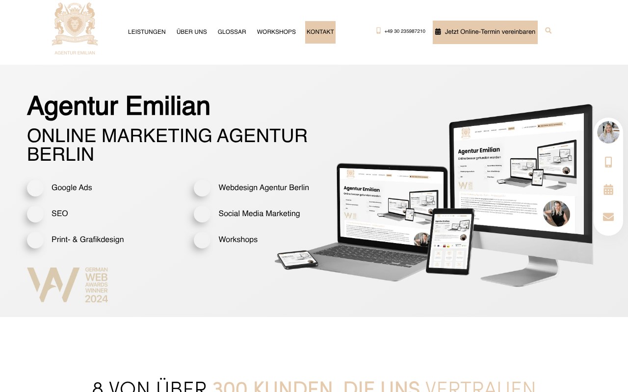 Agentur Emilian - Internetagentur Berlin / Online Marketing Agentur Berlin screenshot