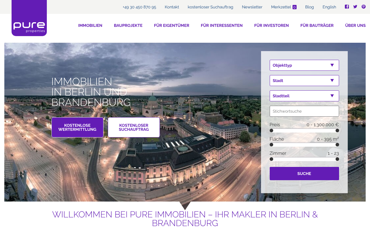 pure Immobilien für Berlin und Brandenburg GmbH screenshot