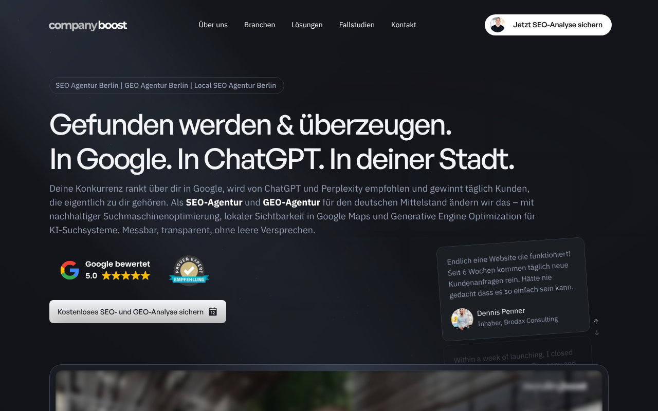 Company Boost | SEO- und GEO-Agentur für lokale Unternehmen screenshot
