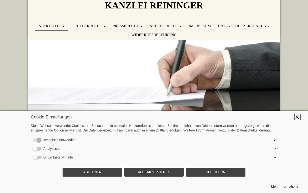 KANZLEI REININGER - Kanzlei für Urheberrecht, Presserecht, Arbeitsrecht in München
