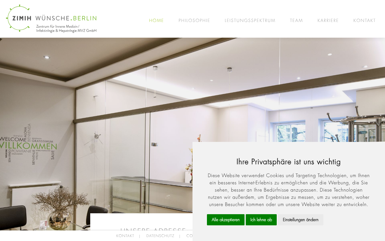 ZIMIH Wünsche.Berlin Zentrum für Innere Medizin, Infektiologie und Hepatologie MVZ GmbH screenshot