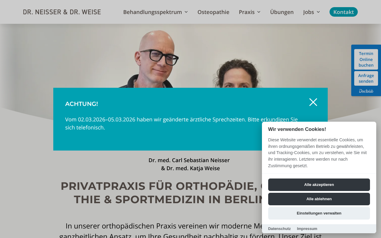 Privatpraxis für Orthopädie, Sportmedizin und Osteopathie Dr. Carl Neisser und Dr. Katja Weise. screenshot