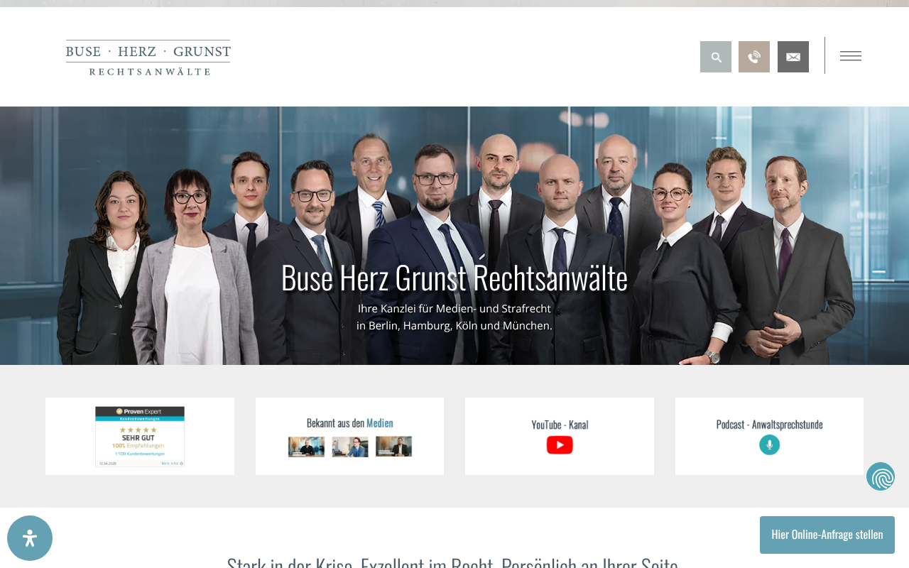 BUSE HERZ GRUNST Rechtsanwälte Berlin | Medienrecht, Markenrecht, Strafrecht screenshot