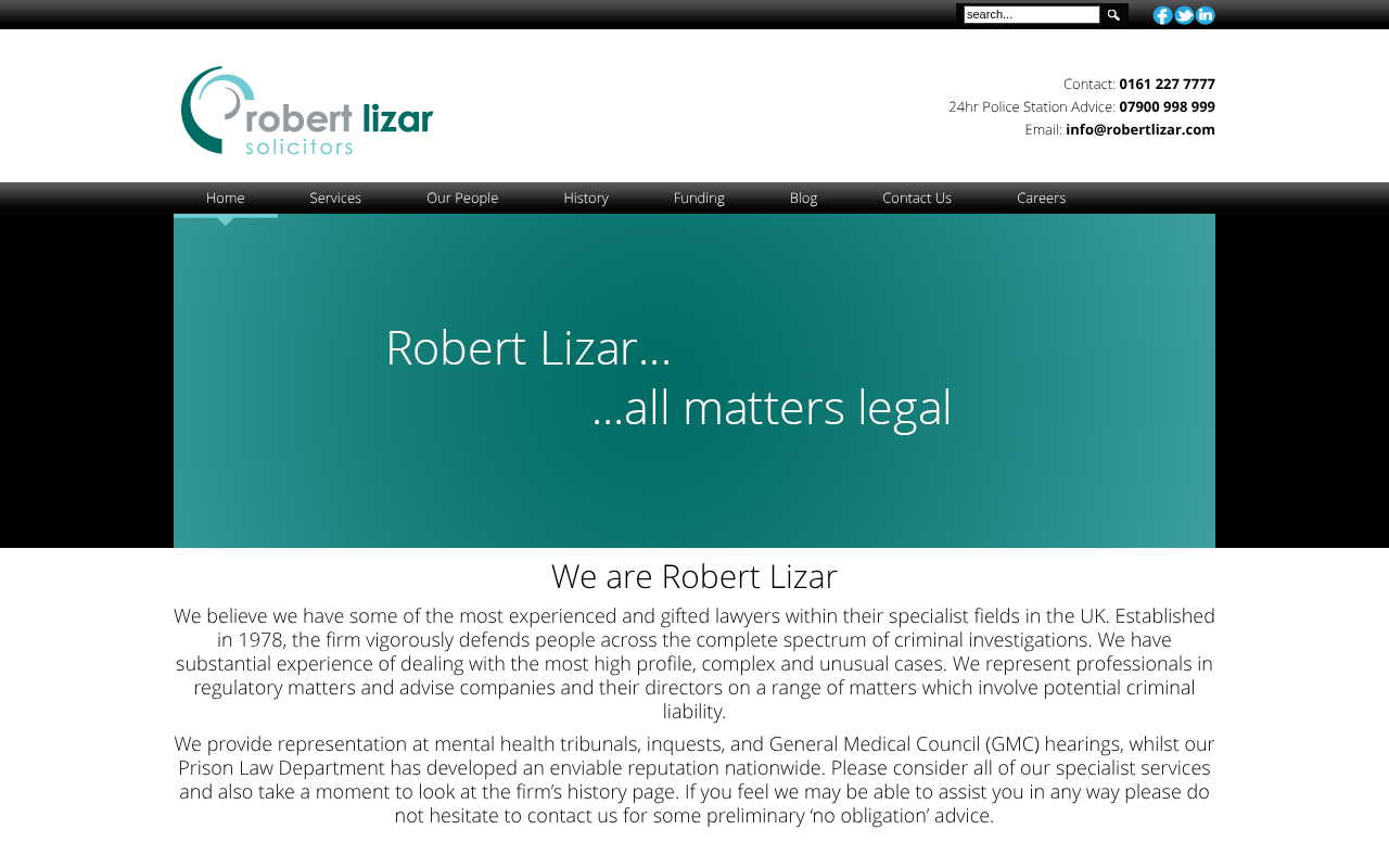 Robert Lizar Solicitors screenshot