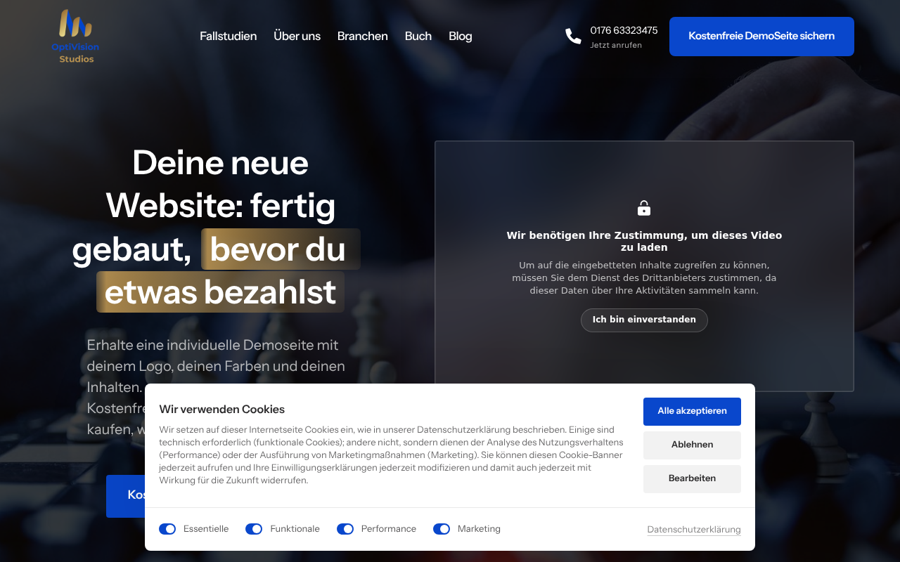 OptiVision Studios – Webdesigner München | Kostenlose Demoseite screenshot